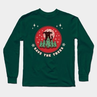 save the trees - christmas cat Long Sleeve T-Shirt